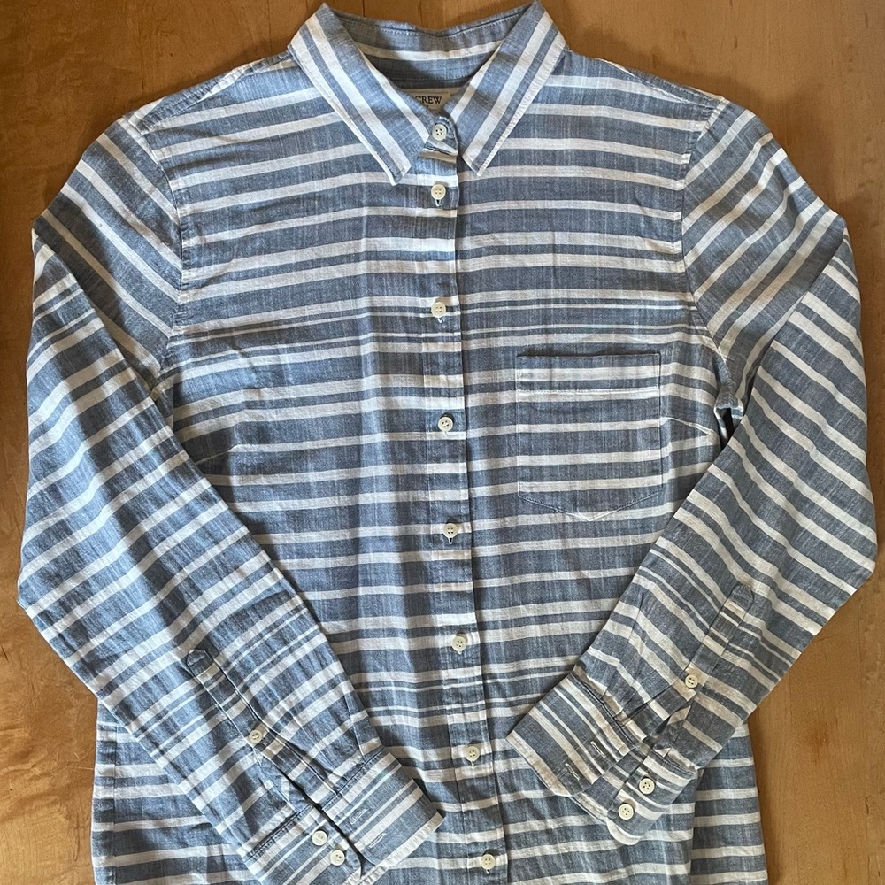 Women’s J-Crew Blue and White Stripe Button Down